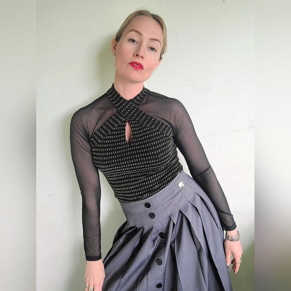 The Xena Vintage 60s Mesh Gold and Summer Goth Black Blouse XS-S - Picture 4 of 12